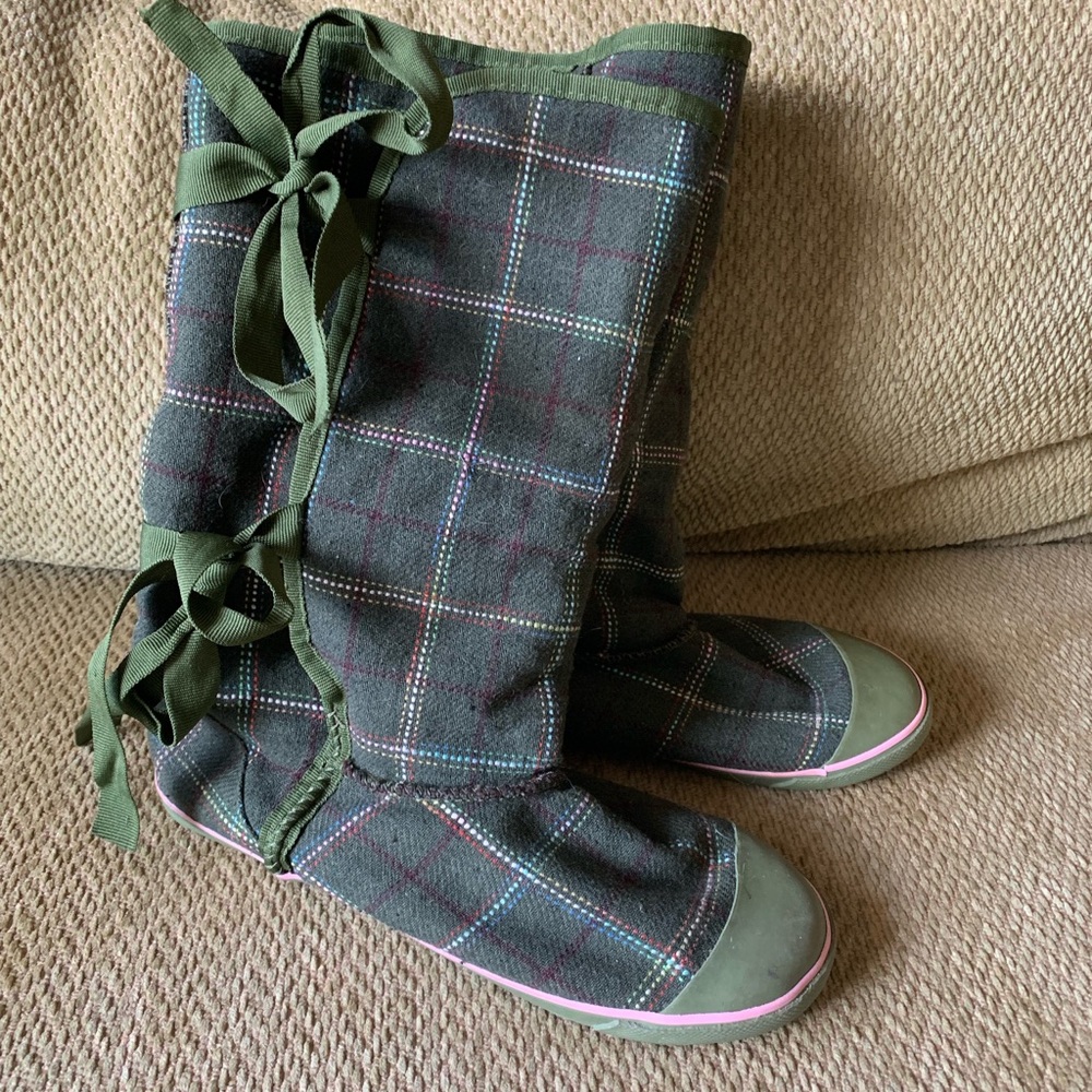 Sugar Lace Up Green Plaid Boots